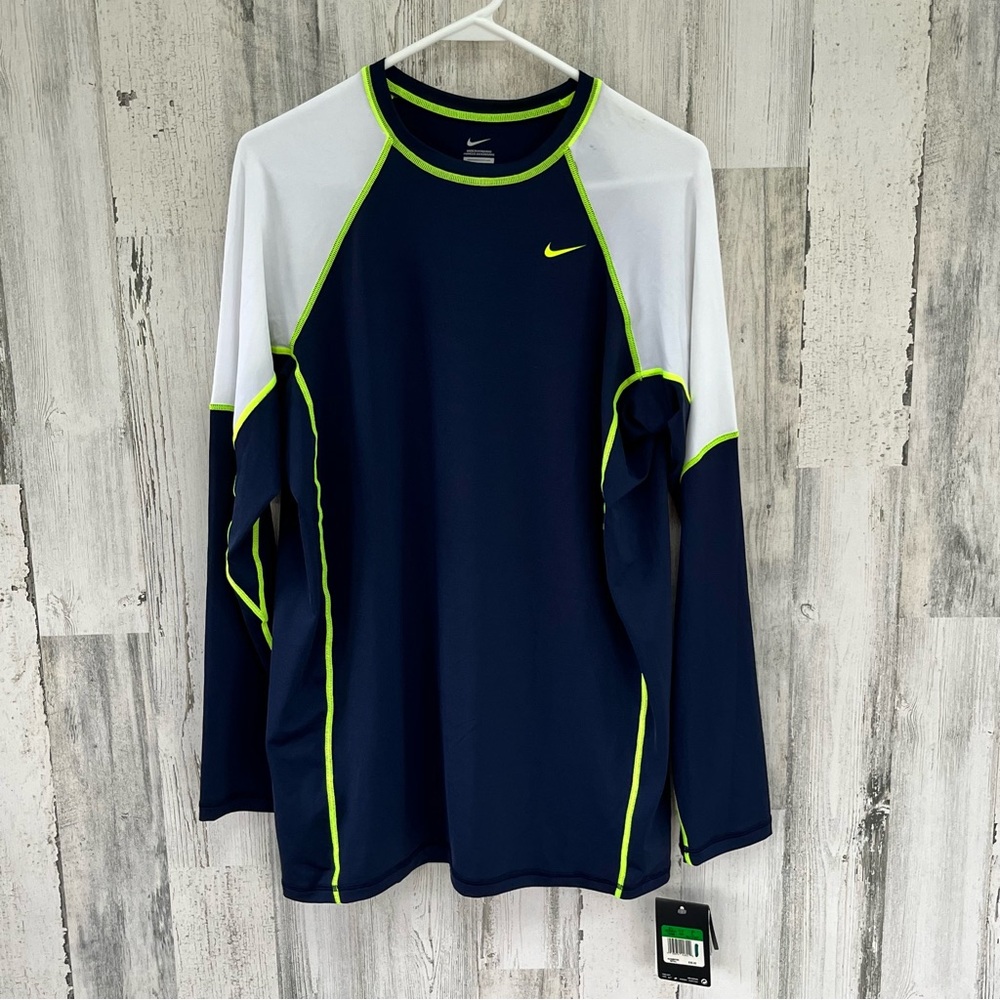 Nike Men’s Size Large Sun Protect UV40+ Long Sleeve Shirt In Blue/White/Neon